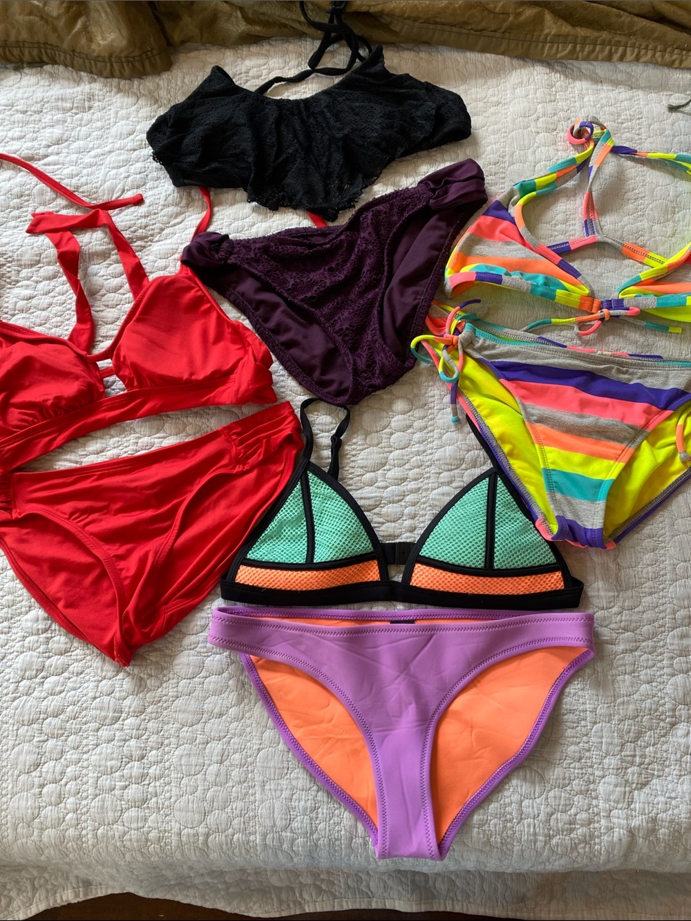 Mixed Bikini Set - Rainbow, Red, Black, Purple, Mint & Orange Pieces